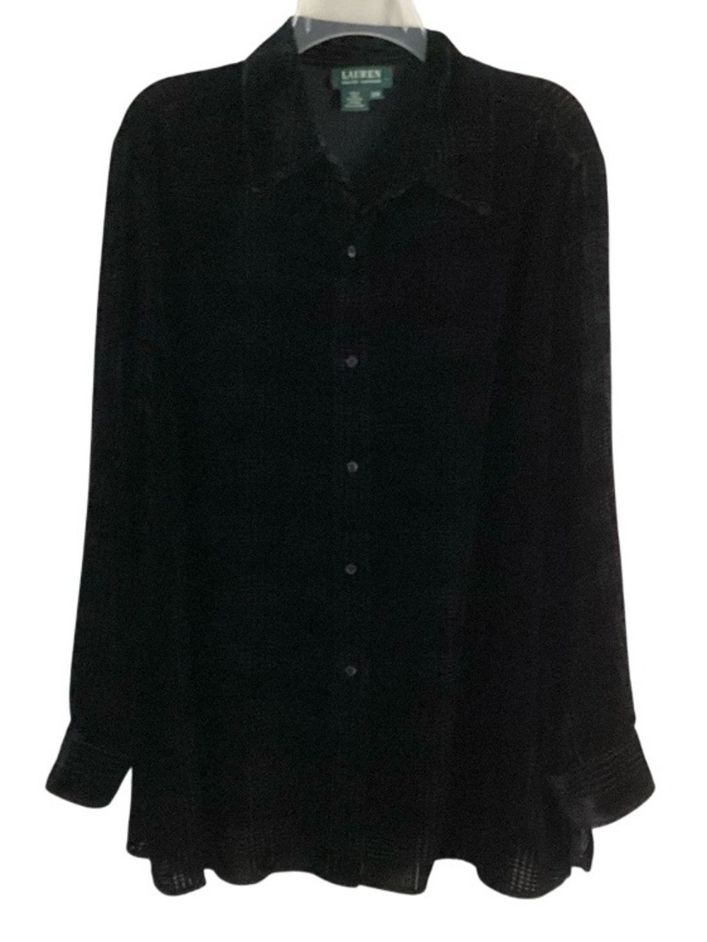 Lauren Ralph Lauren Black Plaid Burnout Velvet Button Down Shirt 20W